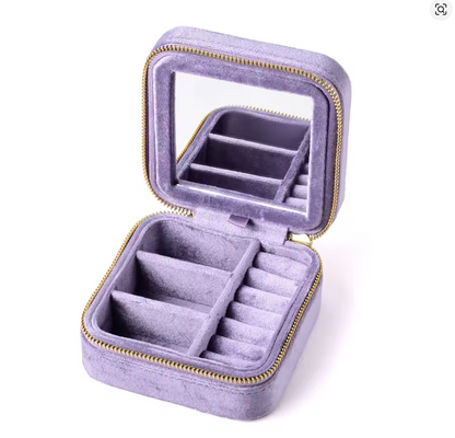 Compact Velvet Jewelry Box with built-in mirror