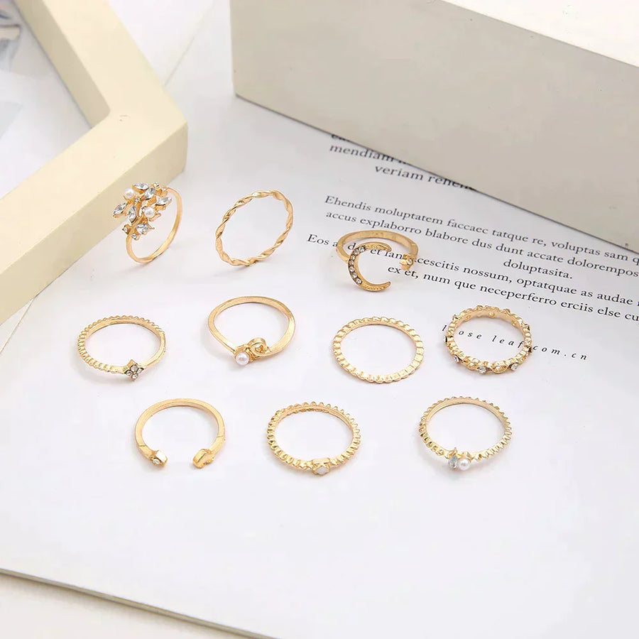 10-Pack Bohemian Silver and Gold Plated Rings