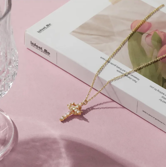 Cross Crown Rotatable Necklace